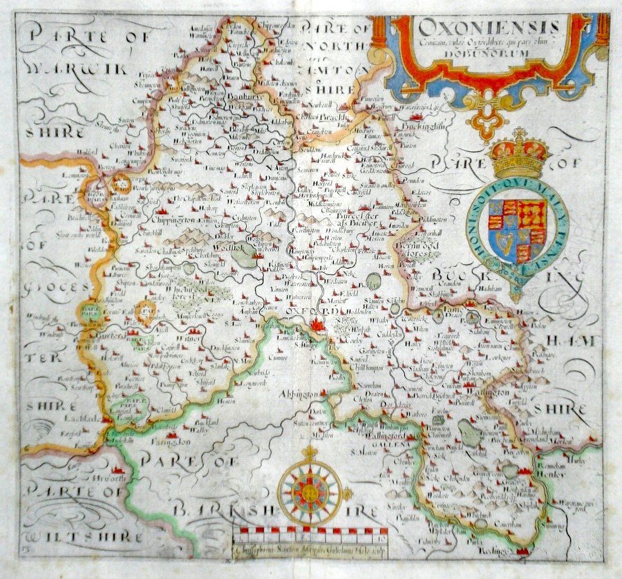 Decorative County Map Of Oxfordshire By Thomas Moule 1830 Blenheim Radcliffe L 